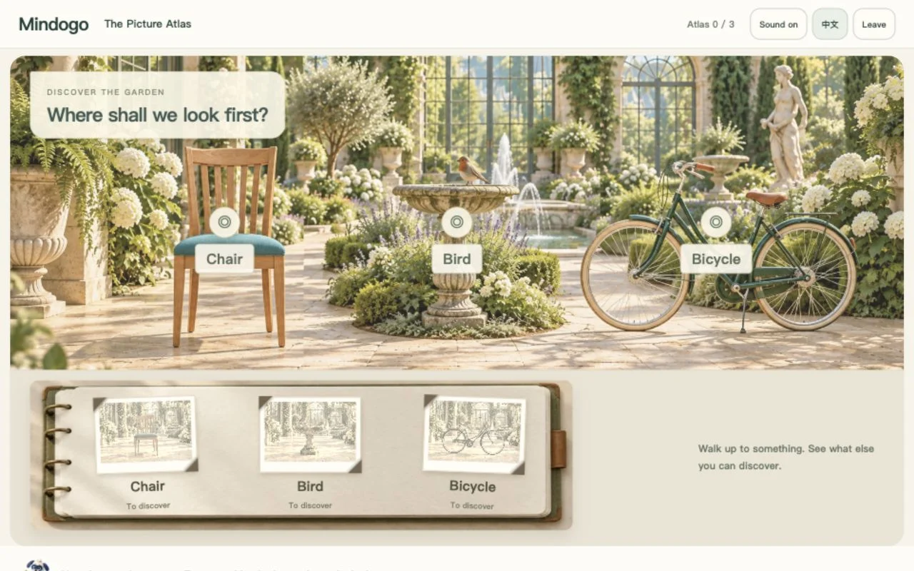 Dogo’s garden atlas, ready to collect new views of a chair, a bird and a bicycle